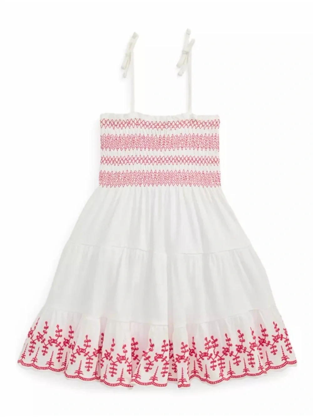 Ralph Lauren White Tiered Dress with Red Embroidery and Bloomers